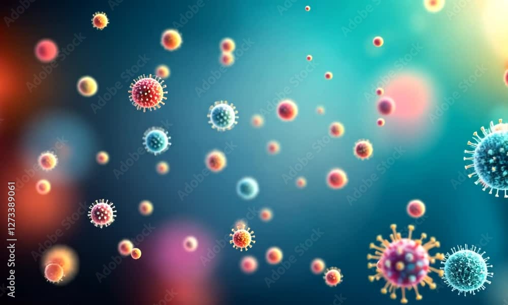 Microscopic virus particles float, medical research background Microscopic virus particles float, medical research background
