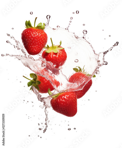 strawberry with water splash isolated on white or transparent png