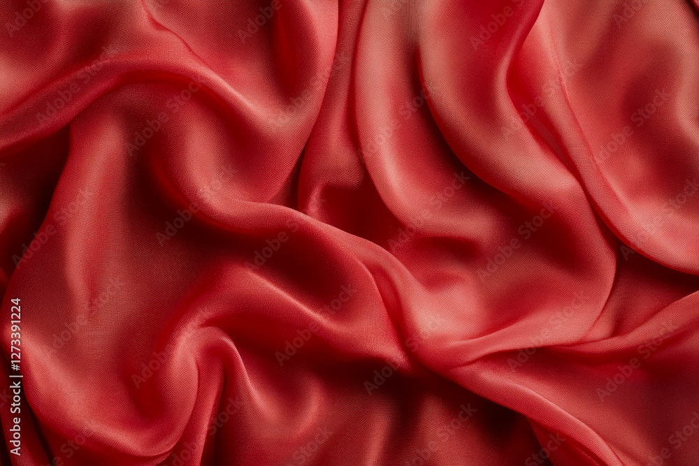 Luxurious red fabric with soft folds in close-up. AI image Luxurious red fabric with soft folds in close-up. AI image