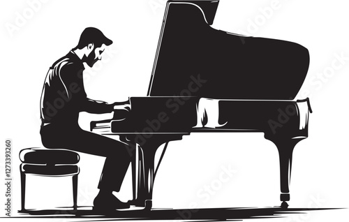 silhouette of a man playing piano