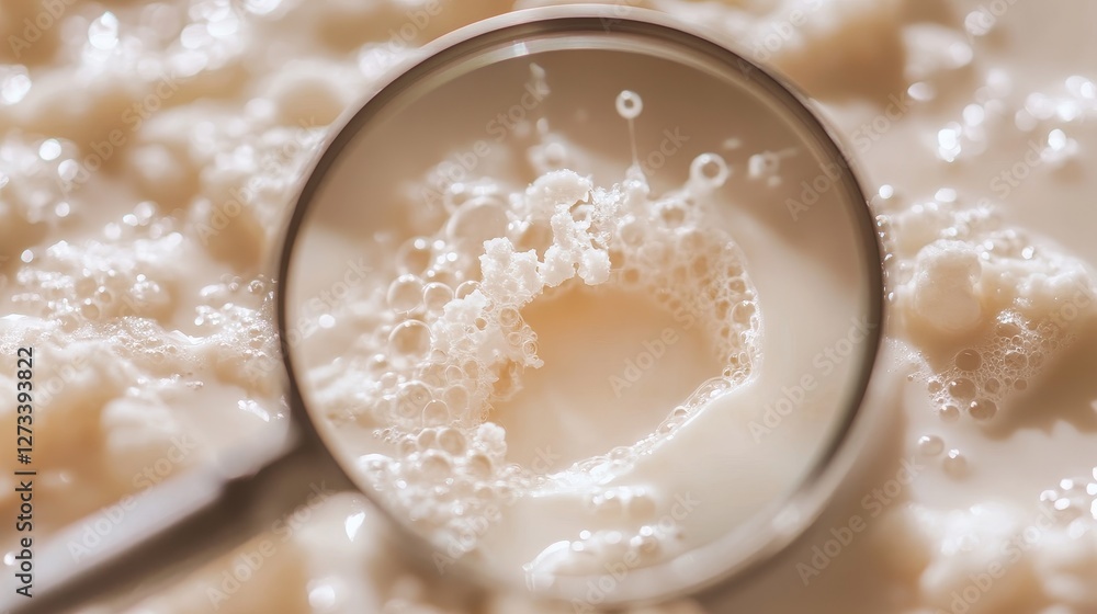 Milk and bubbles under a magnifying glass. Milk and bubbles under a magnifying glass.