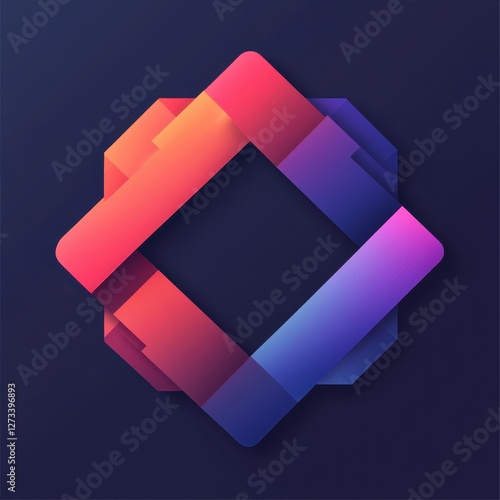 Abstract Geometric Shape with Vibrant Gradient Colors on Dark Background for Modern Design Concepts photo