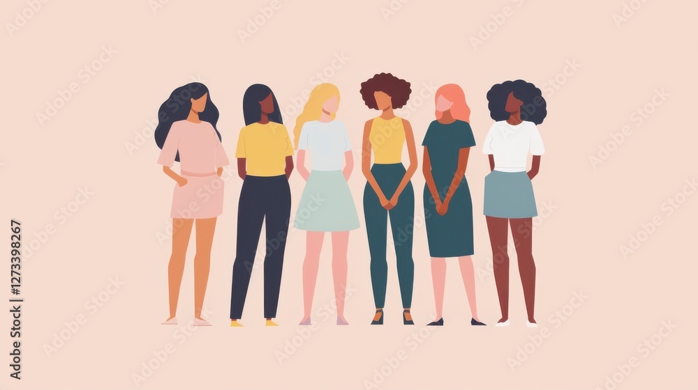 Fototapeta premium Minimalistic Illustration representing Diverse Women Empowerment and Equality