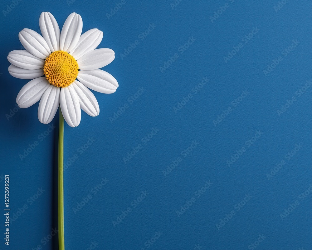 A beautiful daisy flower against a vibrant blue background, symbolizing simplicity and natural beauty. A beautiful daisy flower against a vibrant blue background, symbolizing simplicity and natural beauty.