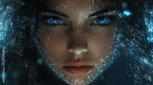 Futuristic cityscape with humans and AI coexistence highlighted by holographic billboards and sleek robotic designs, showcasing a harmonious sci-fi utopia