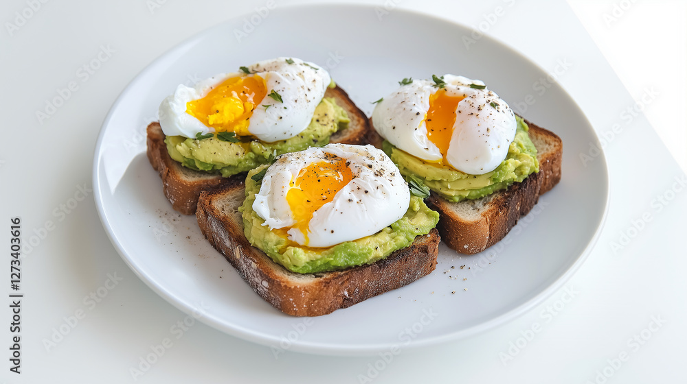 Healthy breakfast with eggs and avocado on bread Healthy breakfast with eggs and avocado on bread