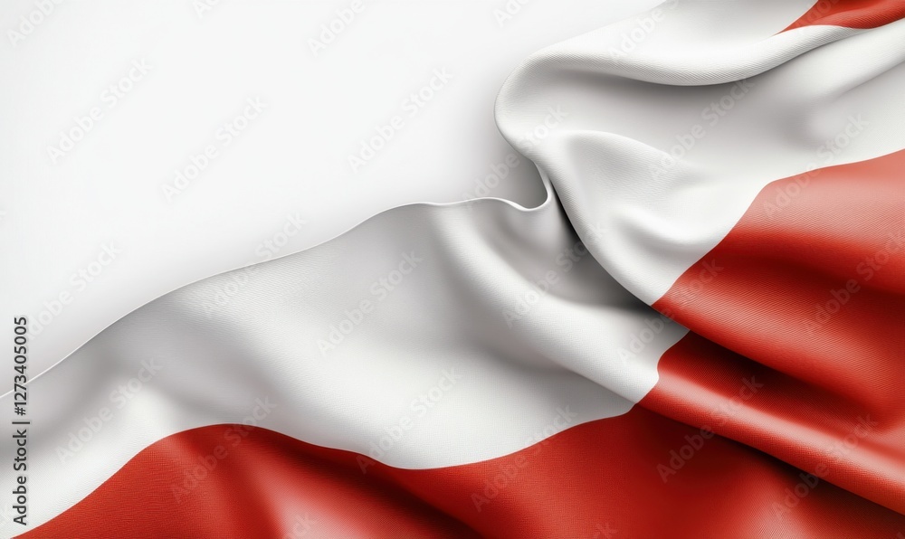Close-up of a flowing fabric flag featuring red and white colors, symbolizing national identity
