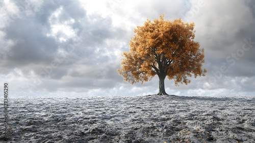 Solitary Oak Tree in Winter