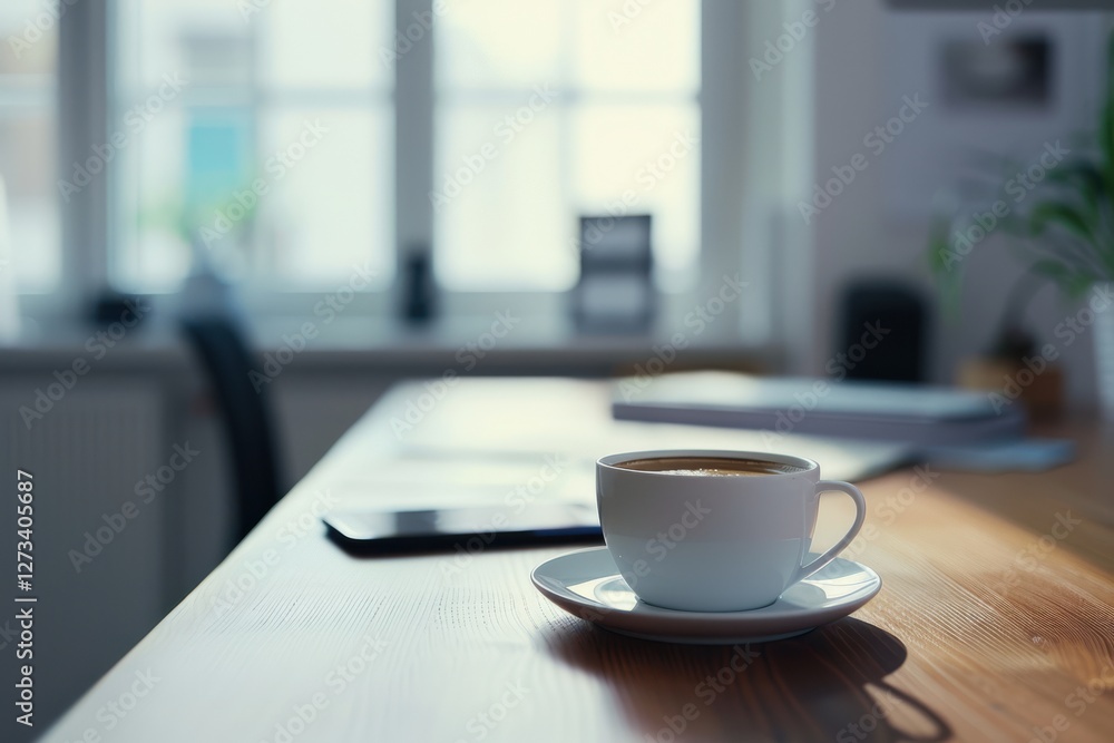 Coffee Mug in a Clean and Empty Desk Coffee Mug in a Clean and Empty Desk