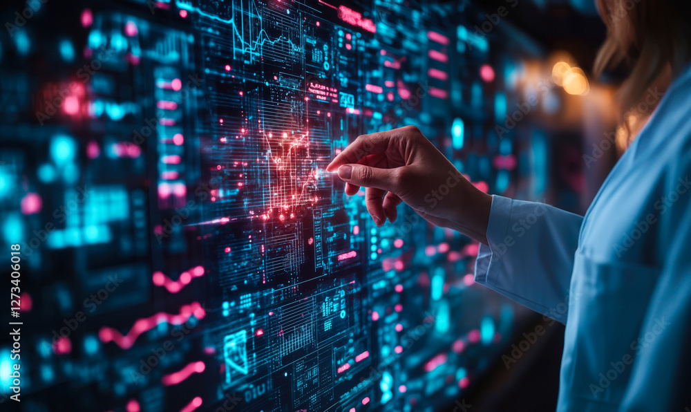 Innovative Healthcare Data Analytics Process with Interactive Digital Interface Highlighting Advanced Technology Solutions Innovative Healthcare Data Analytics Process with Interactive Digital Interface Highlighting Advanced Technology Solutions