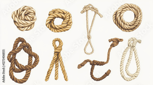 Sea boat rope knots vector illustration isolated marine navy cable natural tackle sign