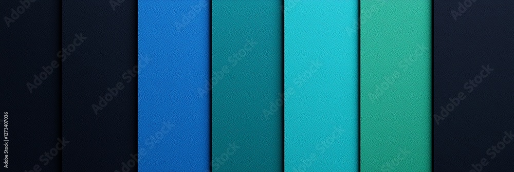 Obraz premium A vibrant arrangement of vertical color stripes in shades of blue and green, showcasing a smooth gradient effect on a dark background.
