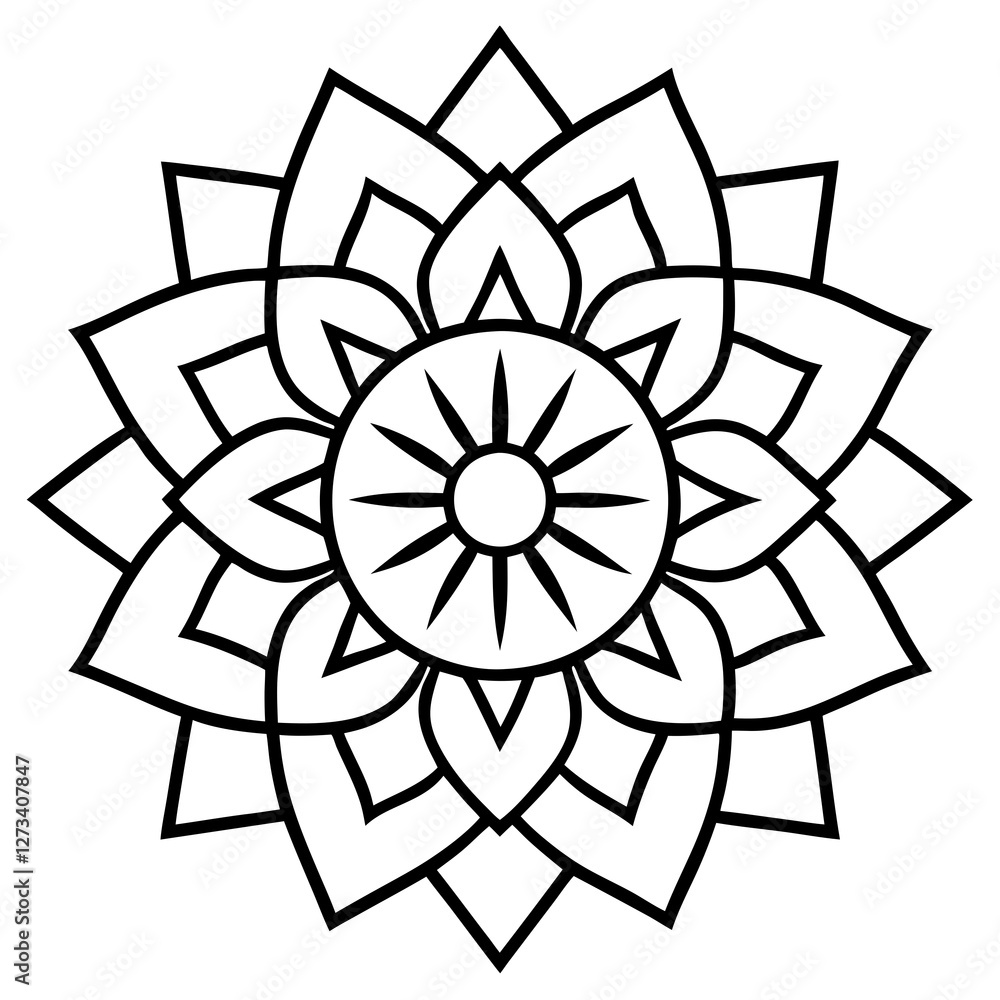 Fototapeta premium Floral Mandala Line Art Illustration