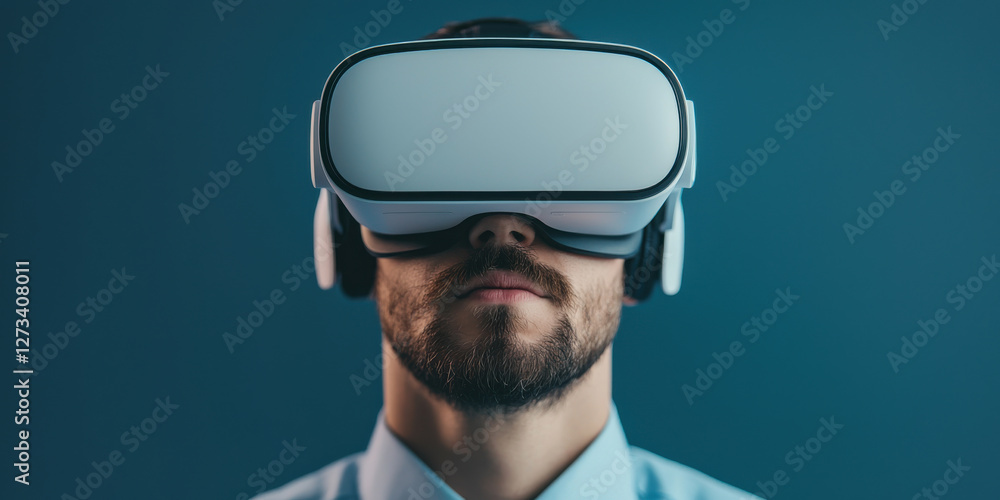 virtual event conference technology concept.Man wearing virtual reality headset, exploring immersive technology virtual event conference technology concept.Man wearing virtual reality headset, exploring immersive technology