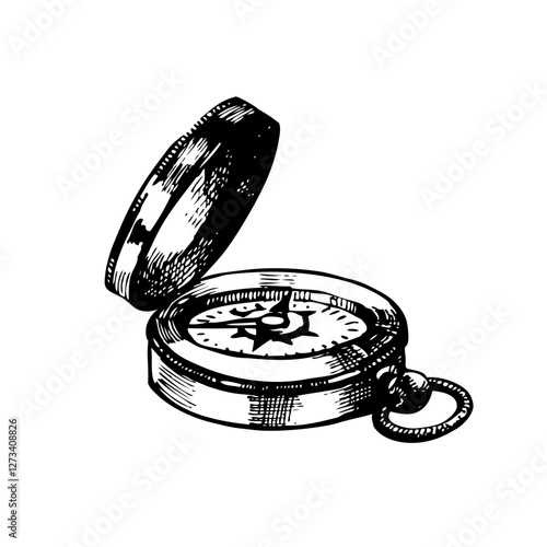 Sketch pirate hand drawn vintage illustration of compass