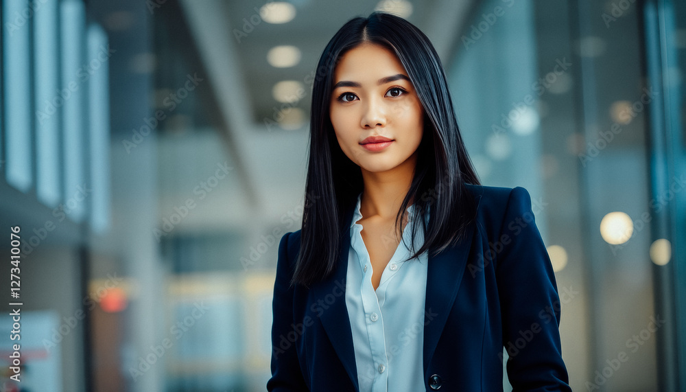 A professional businesswoman in a suit standing in a modern office with a confident expression. A professional businesswoman in a suit standing in a modern office with a confident expression.