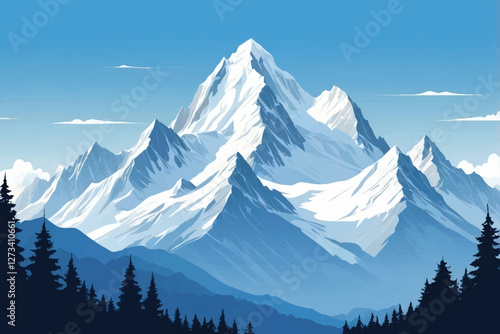 awe-inspiring and grandeur-inducing sight of a snow-covered mountain with its white peaks against a backdrop of a clear blue sky