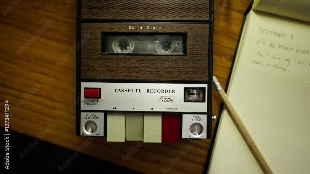 Testimony details recording playback on Portable retro tape Cassette