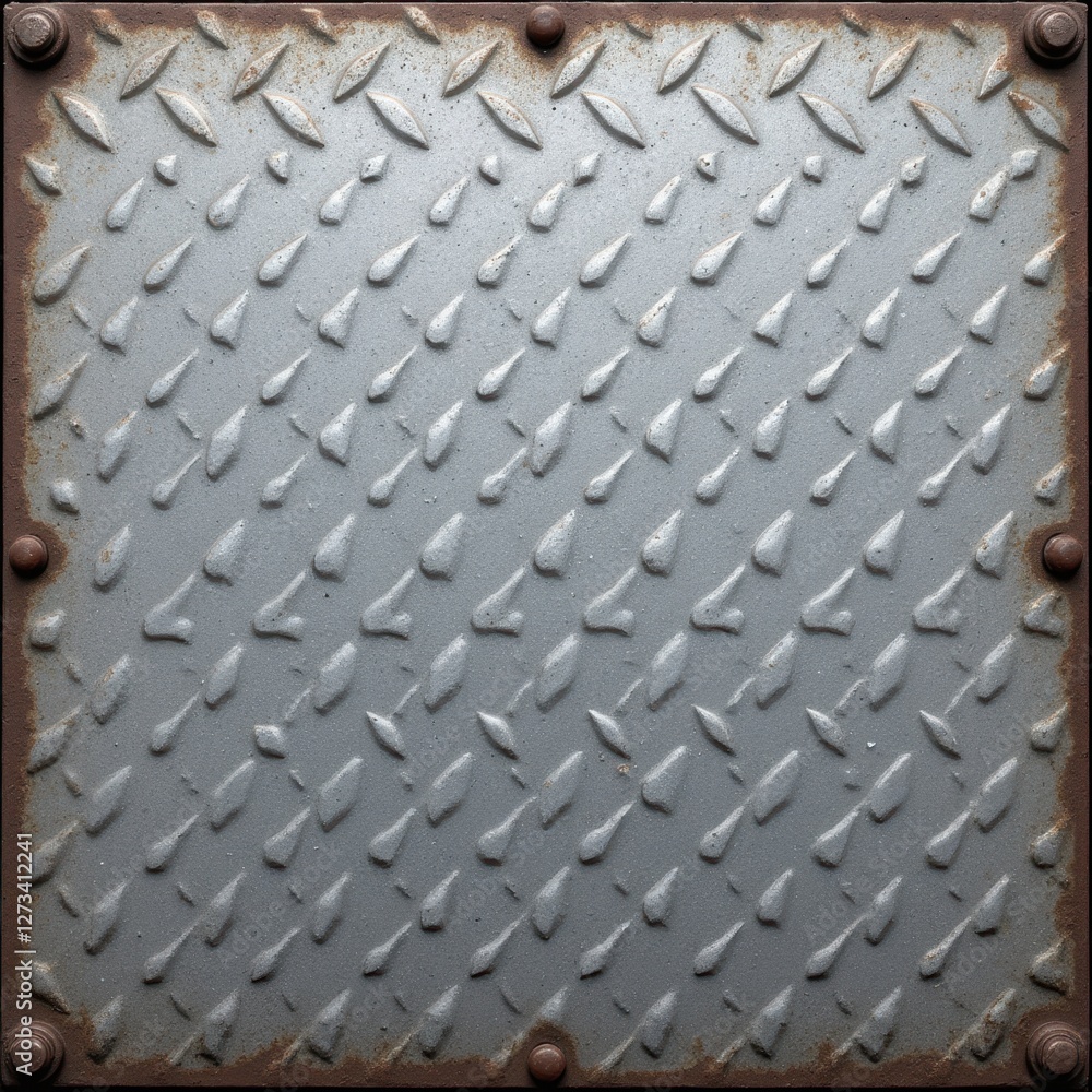 A rugged and durable industrial background featuring diamond plate steel with raised, repeating diagonal patterns A rugged and durable industrial background featuring diamond plate steel with raised, repeating diagonal patterns