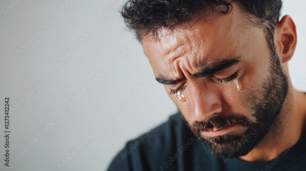 Obraz premium Withdrawal symptoms cause emotional instability. A person crying with a distressed face