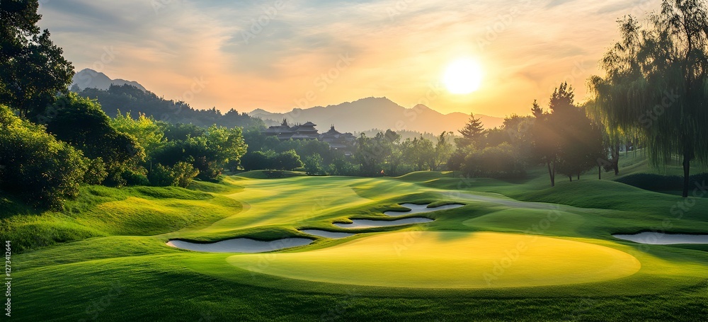 Obraz premium Scenic Golf Course at Sunrise – Lush Green Landscape