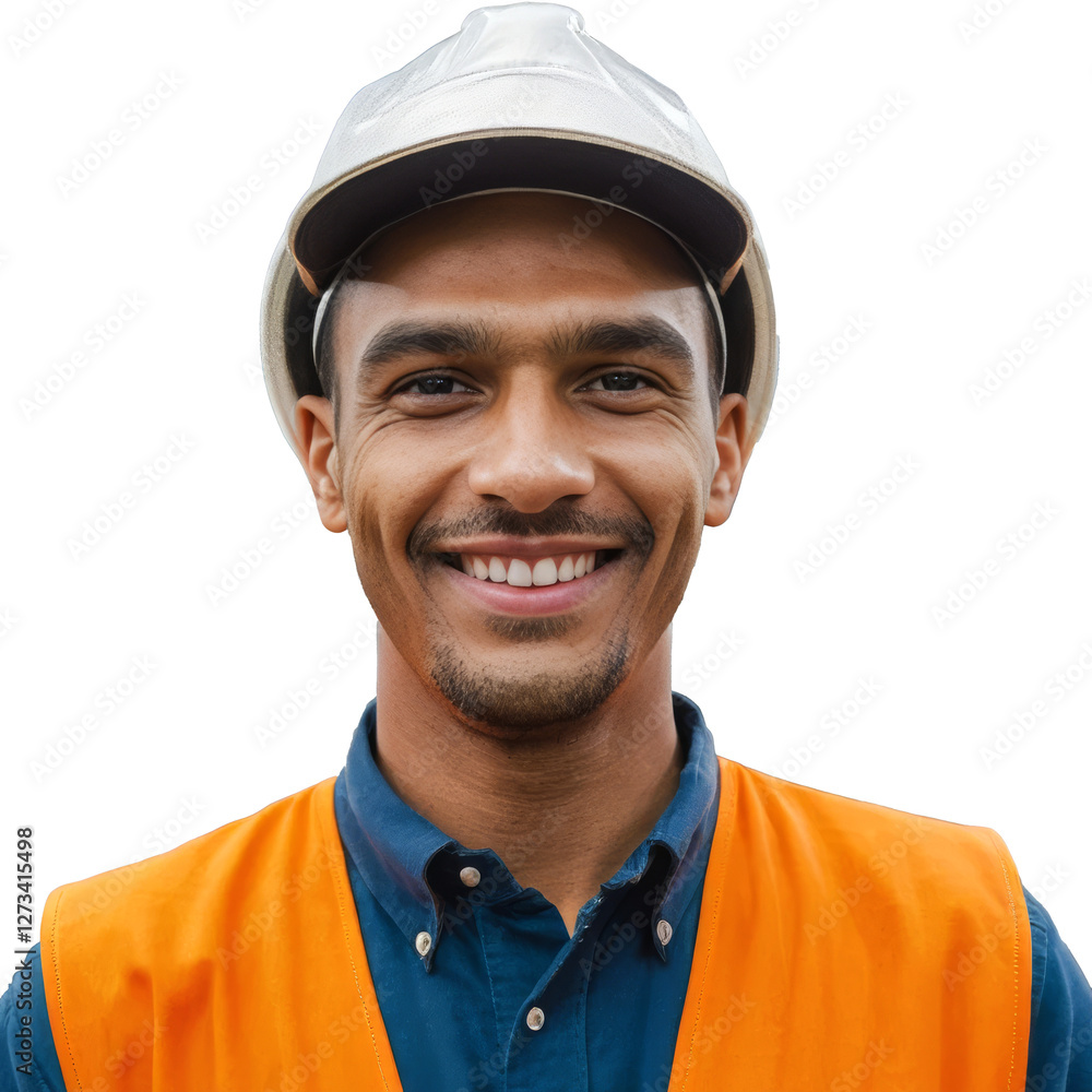 Portrait of a smiling worker wearing a hat isolated on transparent background. Copy space Portrait of a smiling worker wearing a hat isolated on transparent background. Copy space