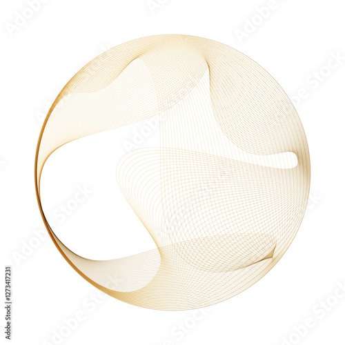 Abstract vector round shape of wavy lines flowing smooth curve gold gradient color on transparent background in concept of luxury, technology, science, music, modern.