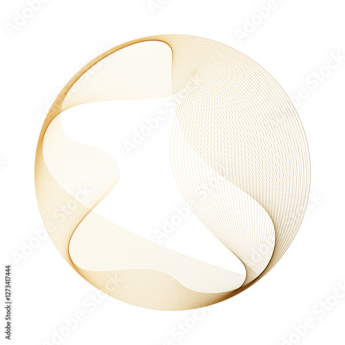 Abstract vector round shape of wavy lines flowing smooth curve gold gradient color on transparent background in concept of luxury, technology, science, music, modern.
