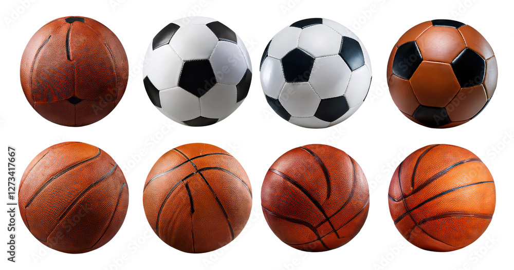 Variety of Sports Balls Including Basketball, Soccer, and Football, isolated on transparent background Variety of Sports Balls Including Basketball, Soccer, and Football, isolated on transparent background