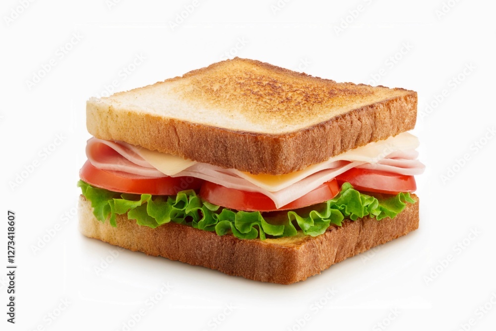 sandwiches with bacon, salami, prosciutto and fresh vegetables isolated on white background with clapping path full of depth of field sandwiches with bacon, salami, prosciutto and fresh vegetables isolated on white background with clapping path full of depth of field