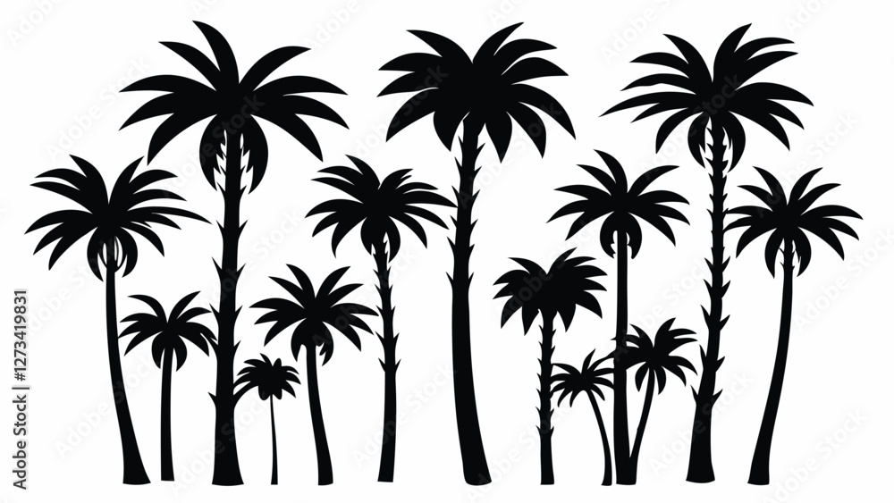Obraz premium Escape to Tropical Serenity: Stunning Collection of Elegant Black Palm Tree Silhouettes in Monochrome 