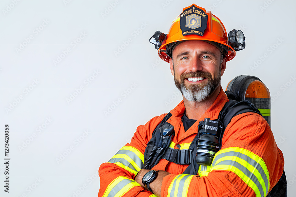 Closeup portrait of fireman in uniform smiling Closeup portrait of fireman in uniform smiling