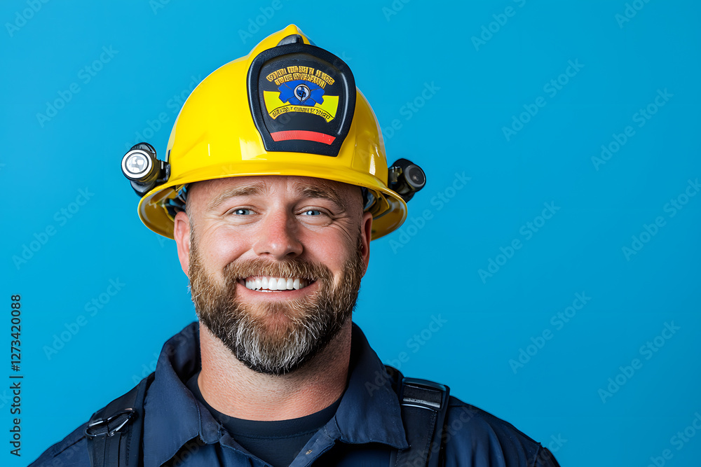 Fototapeta premium Closeup portrait of fireman in uniform smiling