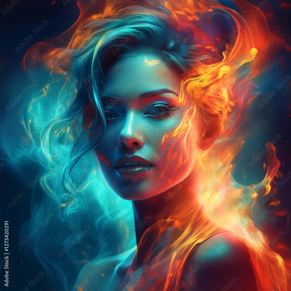 Ethereal Fusion of Fire and Ice – A Surreal Portrait Ethereal Fusion of Fire and Ice – A Surreal Portrait
