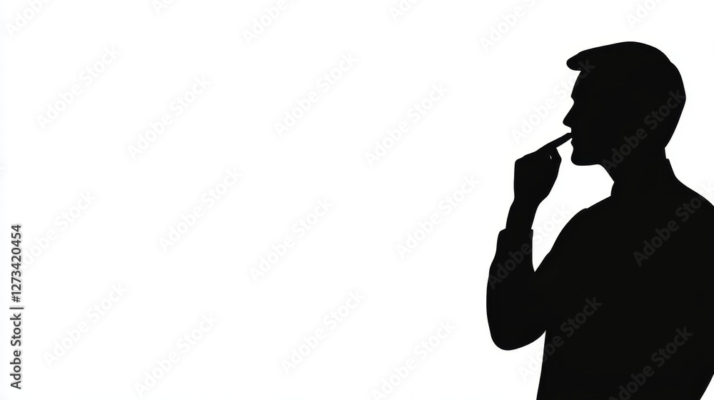 Contemplating Brilliance - Minimalist Side Profile of a Thinker in Bold Outlines Contemplating Brilliance - Minimalist Side Profile of a Thinker in Bold Outlines