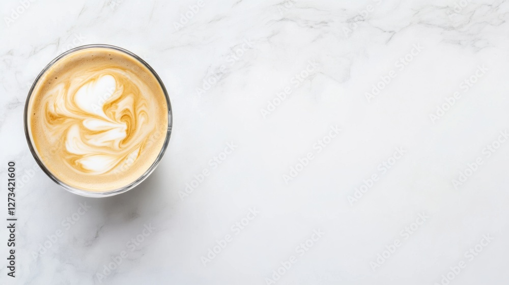 Creamy Coffee with Swirl Pattern on White Marble Surface Creamy Coffee with Swirl Pattern on White Marble Surface