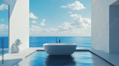 Oceanfront Luxury Bathroom: Tranquil Minimalist Design