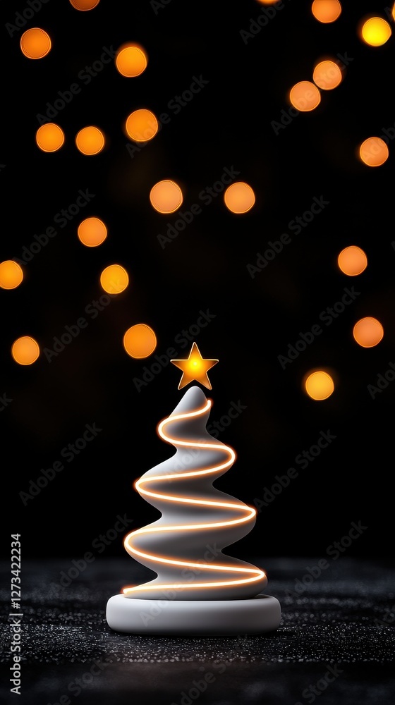 Obraz premium A decorative Christmas tree with a glowing star, illuminated by soft bokeh lights, creating a festive atmosphere.
