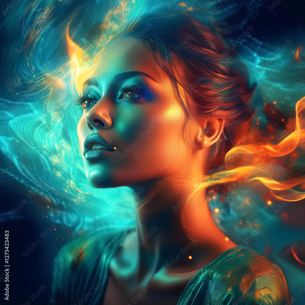 Ethereal Fusion of Fire and Ice – A Surreal Portrait Ethereal Fusion of Fire and Ice – A Surreal Portrait