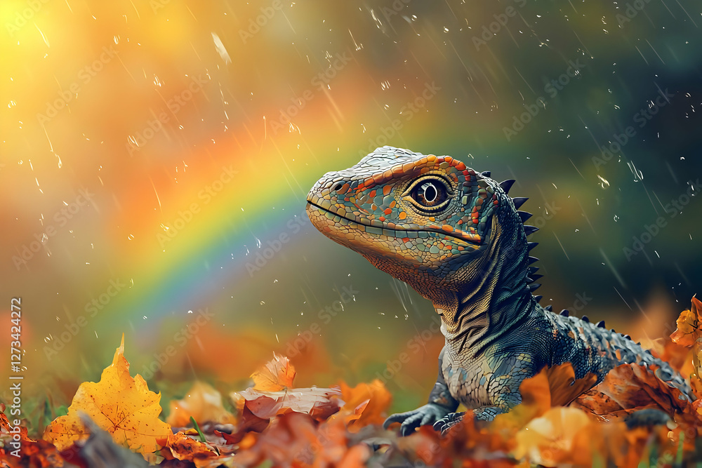 Rainbow Rain Lizard Illustration Rainbow Rain Lizard Illustration