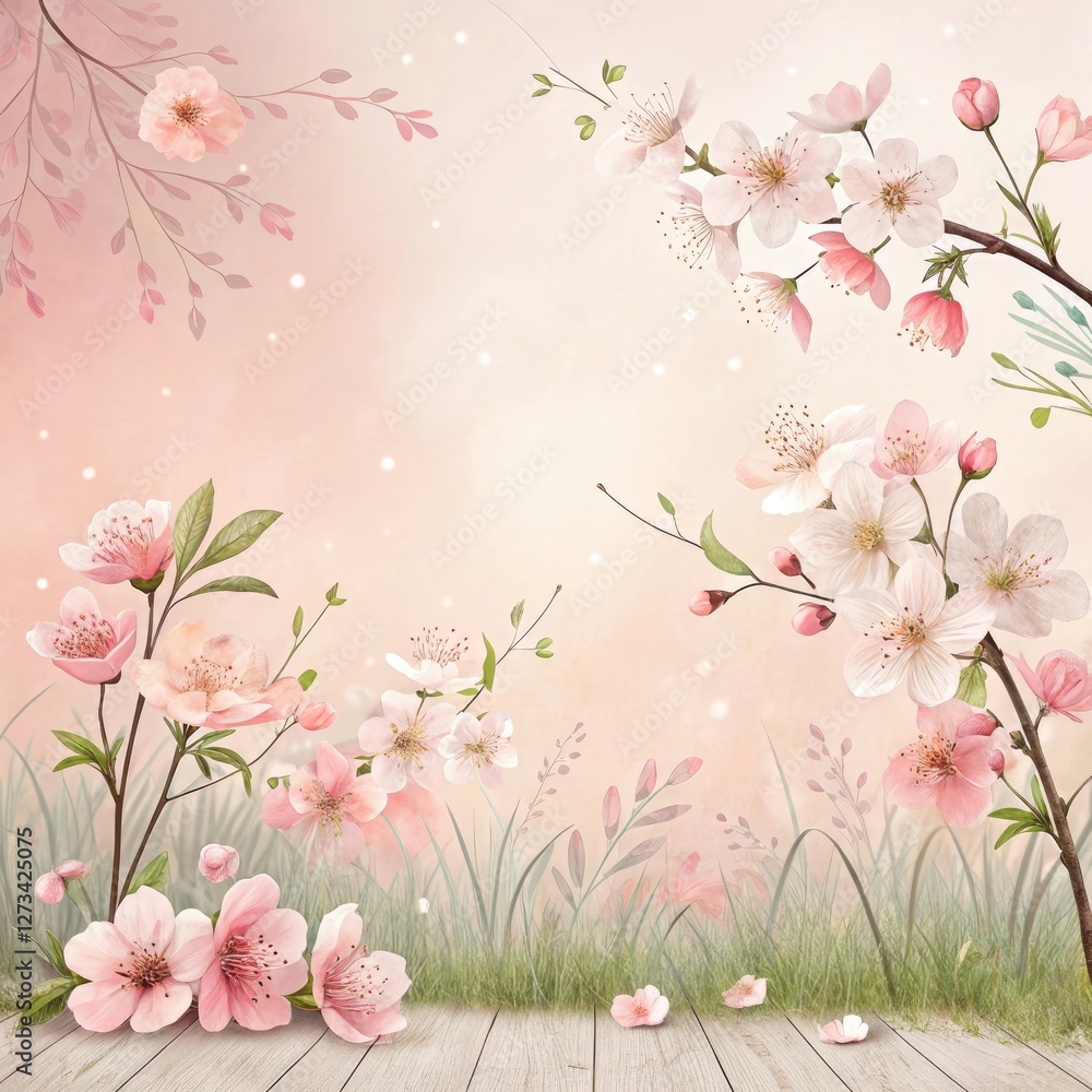 Pink Blossom Spring Background: Pastel Floral Wallpaper Pink Blossom Spring Background: Pastel Floral Wallpaper