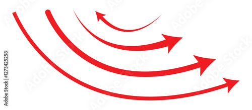 wavy curved Long arrow icon. long line arrow vector. flat style Arrow symbol. vector icon of a thin long arrow. Red arrows vector illustration. Long Red wave curve arrow icon vector set.