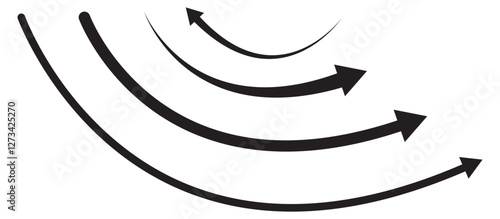 Curved arrows, hand drawn curved arrows. Black curve arrow icon vector illustration. Long curve arrow icon. Long arrow. Curved arrow icon isolated on white background. Black long curve arrow icon 