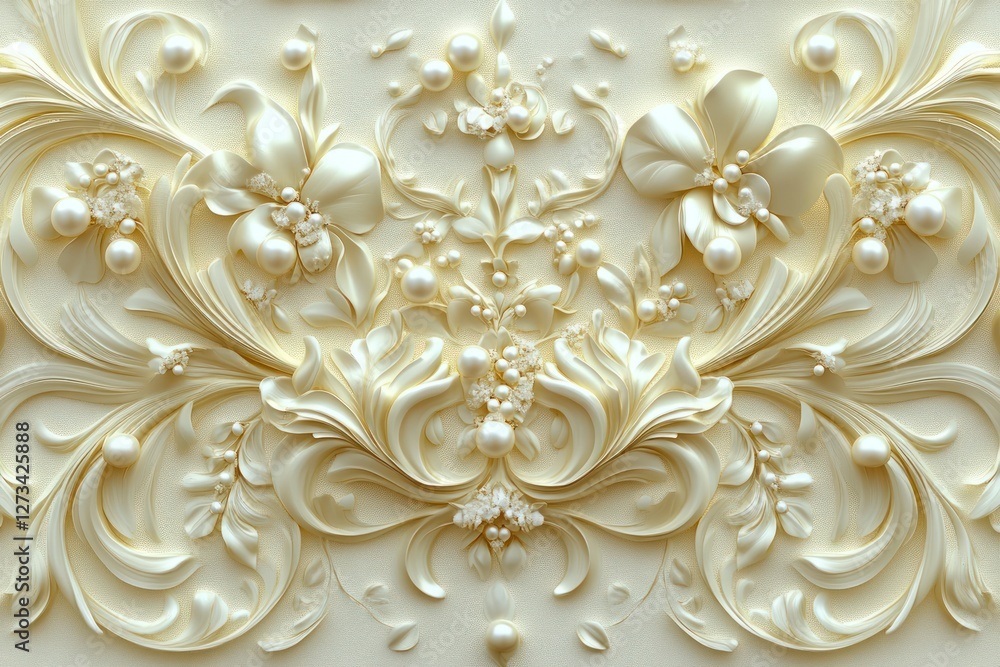 Elegant cream floral pearl wall art, background texture, home decor Elegant cream floral pearl wall art, background texture, home decor