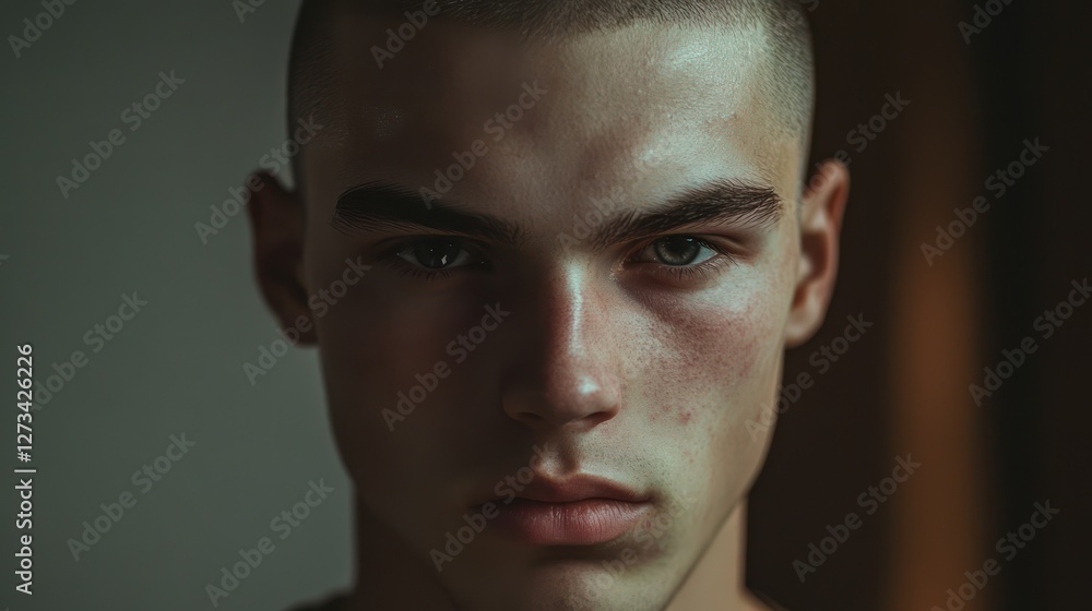Intense Gaze: A Close-Up Portrait of a Young Man Intense Gaze: A Close-Up Portrait of a Young Man
