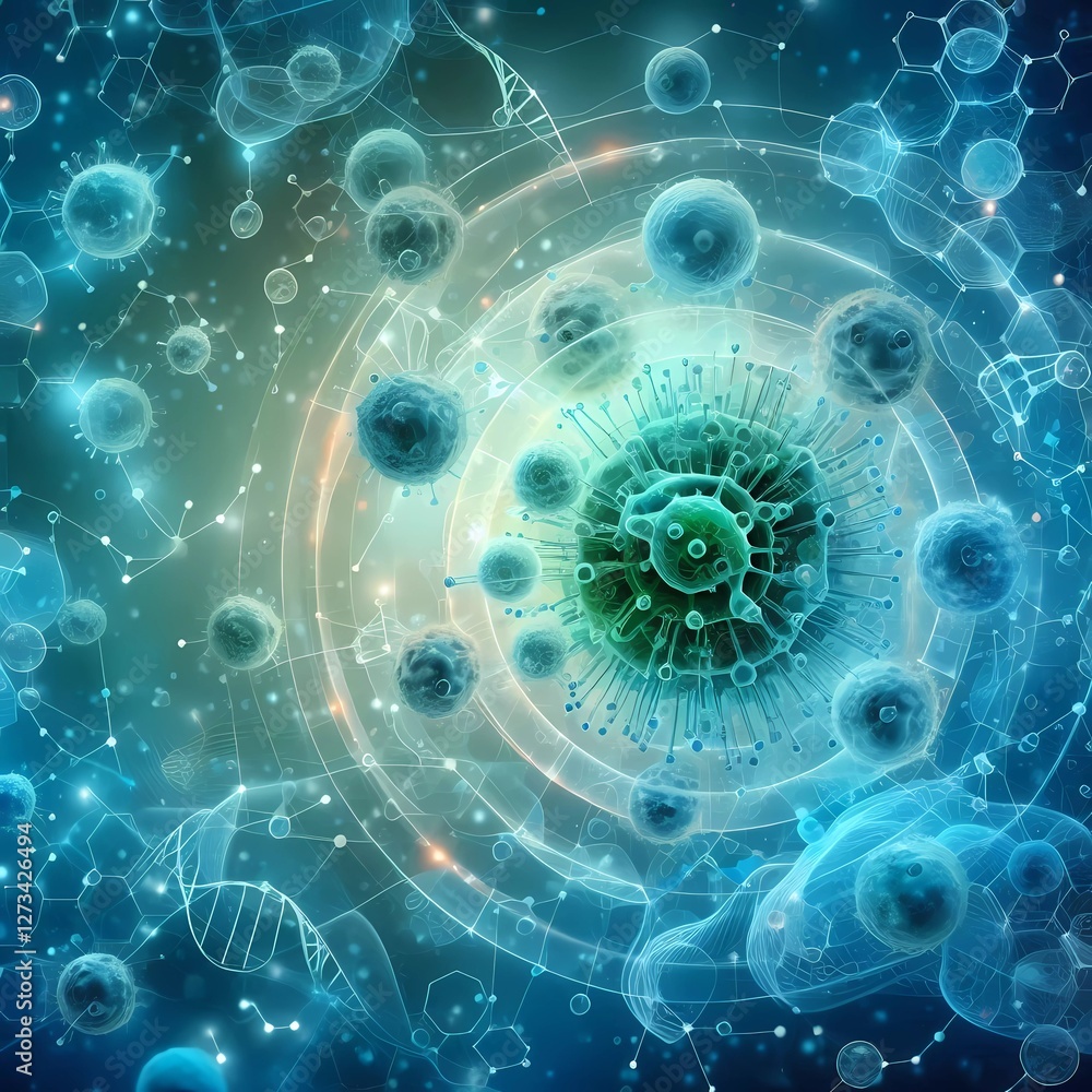 Obraz premium Abstract medical background with featuring floating microscope cells 