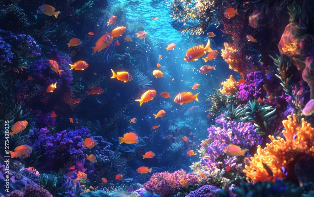 Fototapeta premium A vibrant coral reef underwater, teeming with colorful fish and marine life