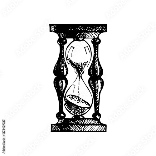 Hand drawn vintage sand glass clock, sketch illustration