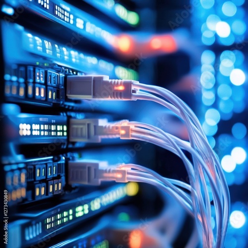 Obraz na płótnie Data transmission action server room technology image digital environment close-up view networking concept