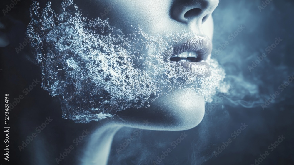 Water erupts from a woman's mouth. Water erupts from a woman's mouth.